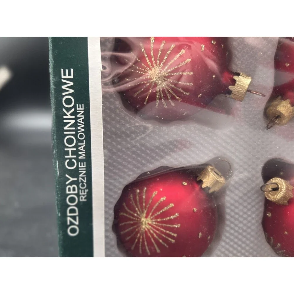 Ozdobie Choinkowe Poland Blown Glass Christmas Ornaments Red With Gold
